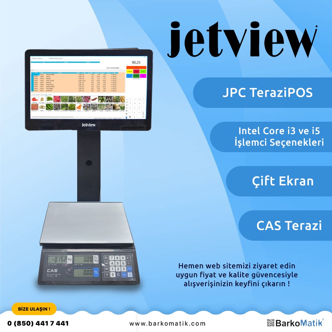 JETVIEW TPC 1004 TERAZİPOS PC 15.6 İ3 – CAS TERAZİ (ÇİFT EKRANLI)